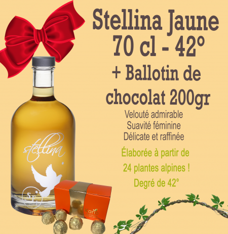 Stellina Jaune 70 cl et son ballotin au chocolat 200gr Stellina Jaune 70 cl et son ballotin au chocolat 200gr