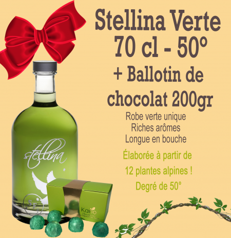 Stellia verte 70 cl et son ballotin au chocolat 200gr Stellia verte 70 cl et son ballotin au chocolat 200gr
